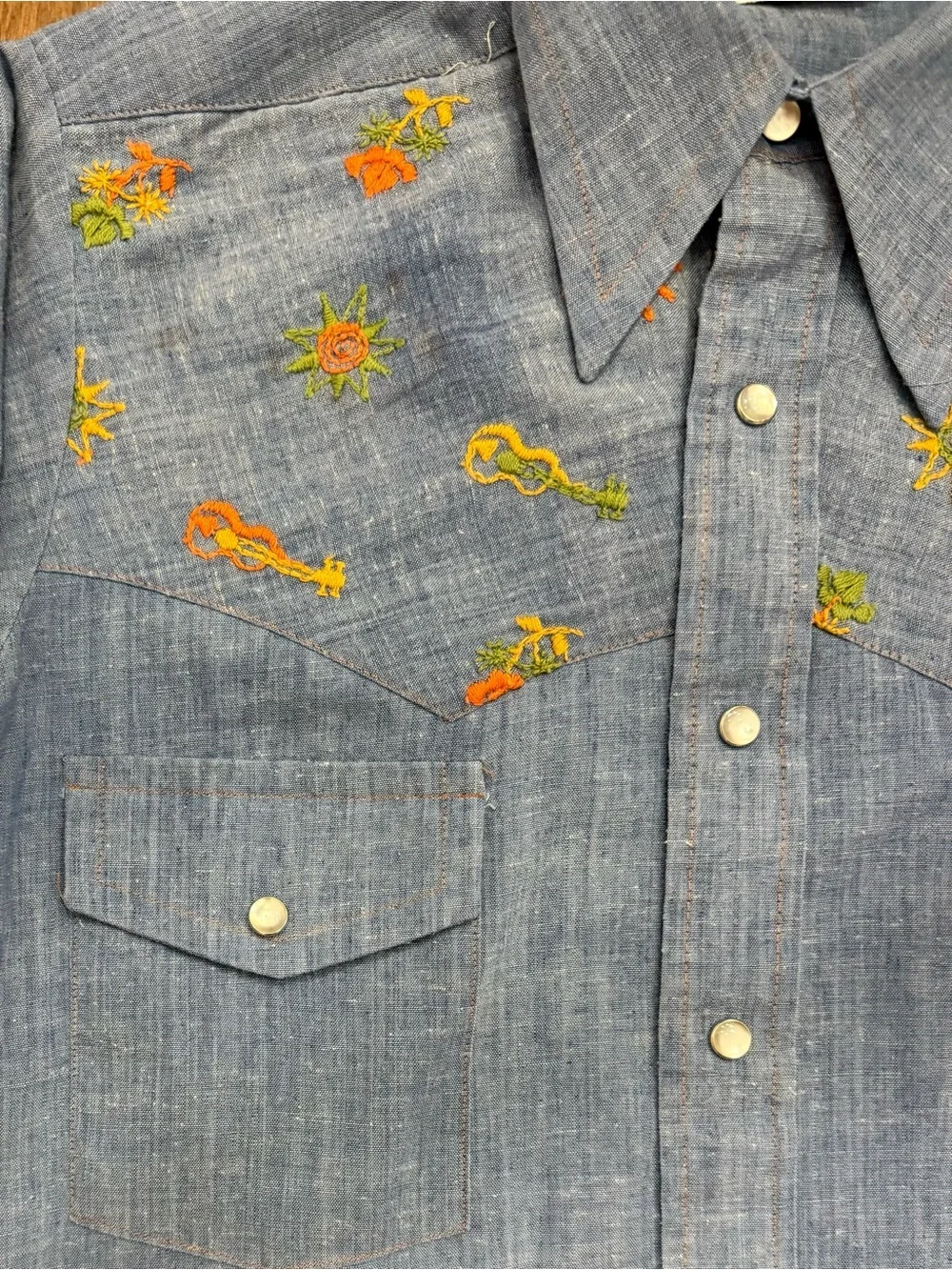 BRUTUS Light Blue Vintage Embroidered Western Shirt Sz S